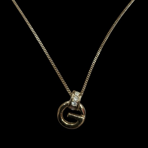 Givenchy NWT Vintage Gold Plated Necklace with G Crystal Pendant